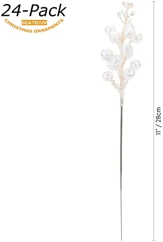 Sea Team 24-Pack Glitter Holly Berry Twigs for Christmas Tree