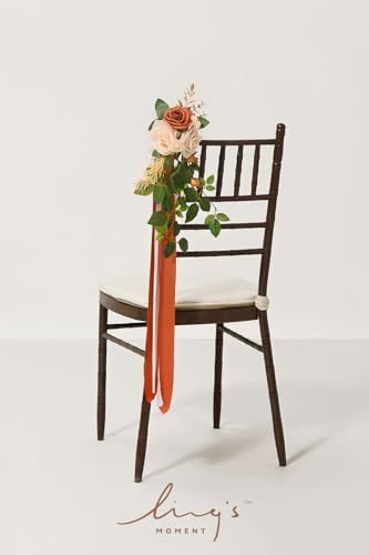 Lings Moment 8pcs Wedding Chair Flowers Decorations with Chiffon Ribbons