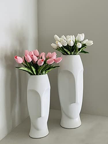 Beferr White Tulips Artificial Flowers 18Pcs Bouquet Set