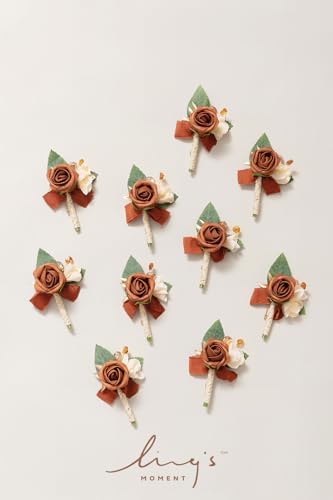 Lings Moment Terracotta Orange Boutonniere Set