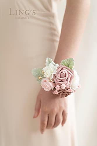Lings Moment 2 Pcs Dusty Rose Wrist Corsage Artificial Flowers