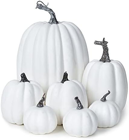 DearHouse 7Pcs Artificial White Pumpkin Fall Decor Set