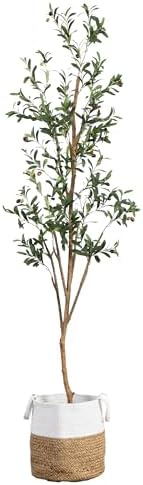 Nearly Natural 7FT Artificial Olive Tree with Jute Basket