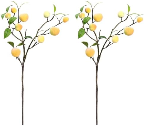 NFNSIG Artificial Peach Tree Branches with Peaches and Green Leaves