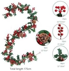 Christmas Garland Artificial Fruits Green Plants Vine with Hanging Hooks