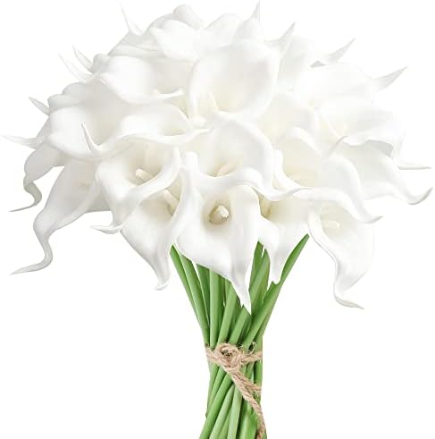 IPOPU 24PCS Artificial Calla Lily Flowers Real Touch White