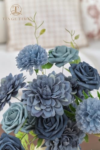 TINGE TIME Artificial Flowers Combo Dusty Blue Roses