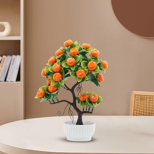 14 Inch Faux Orange Tree Bonsai with Vase and Pot