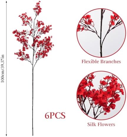 AILANDA 6 Pack Babys Breath Artificial Flowers Red 394 Inch Long Stems