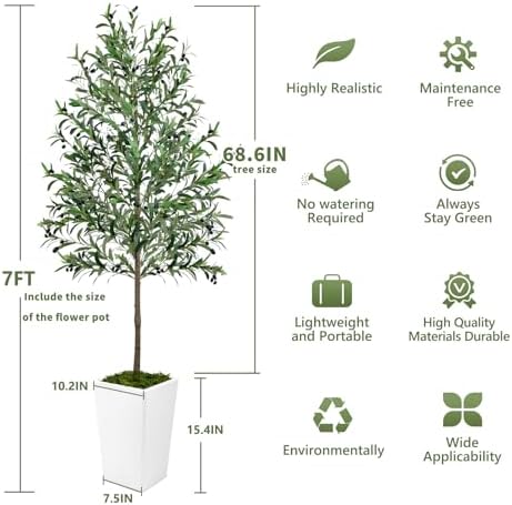 7ft Artificial Olive Tree with Realistic Fruits and Natural Wood Trunk