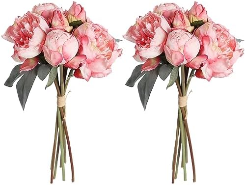 Vintage Pink Peonies Artificial Flowers 2 Bouquets