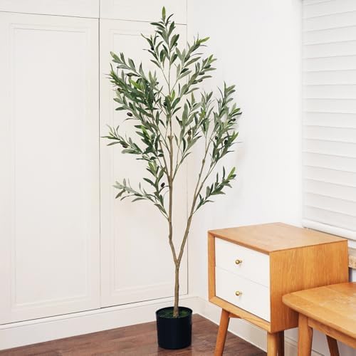 KULAMOON Artificial Olive Tree with Planter 5ft Black Realistic Fruits