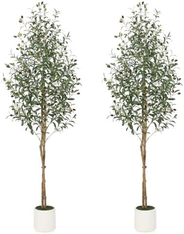 GAOMON 6ft Artificial Olive Tree with White Pot 2pcs