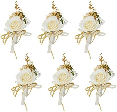 Meldel Champagne Boutonniere Set of 6 for Groom Best Man
