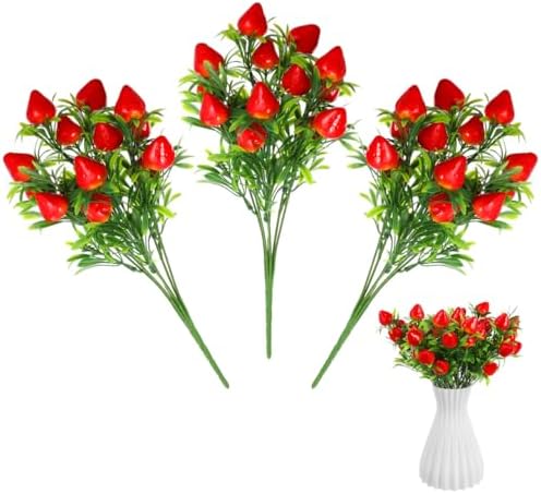 3PCS Fake Strawberry Plant for Home Party Decor Red