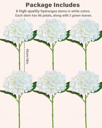6PCS Premium White Hydrangea Artificial Flowers Bouquets