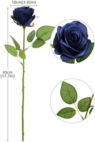 LVEFIT Artificial Rose Bouquet with 12 Pcs Long Stem Silk Roses Navy Blue