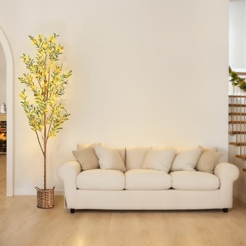 6ft Artificial Olive Tree with LED Lights and Woven Basket