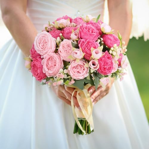 MARTINE MALL 2 Pack Mixed Pink Artificial Peonies Flowers