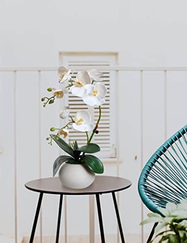Forlaoers White Real Touch Orchid Artificial Flowers with Vase