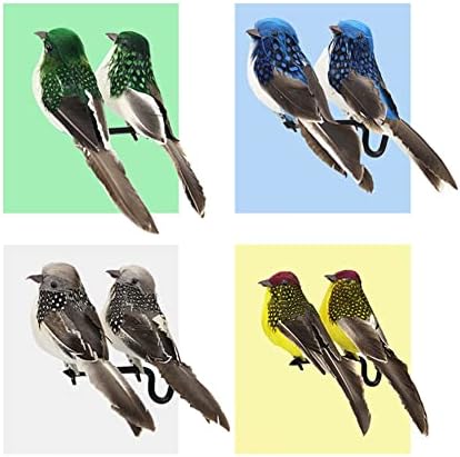 4PCS Green Artificial Feathered Birds for Christmas Tree Decor