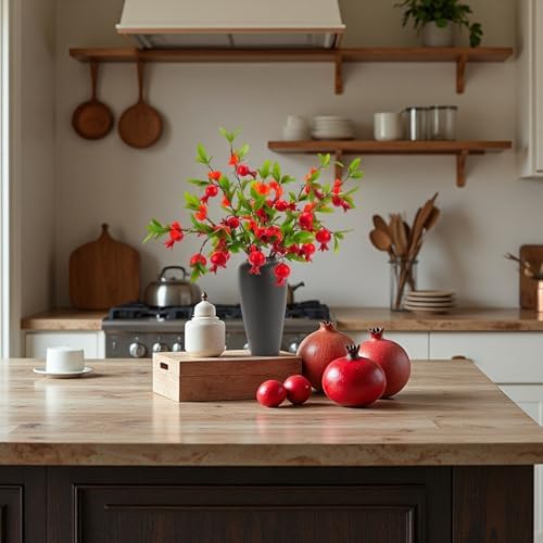 Lifelike Artificial Pomegranate Flower Decoration 4PCS 37 Inch