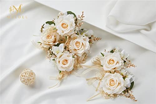 Meldel Artificial Champagne Rose Wrist Corsage Set of 6