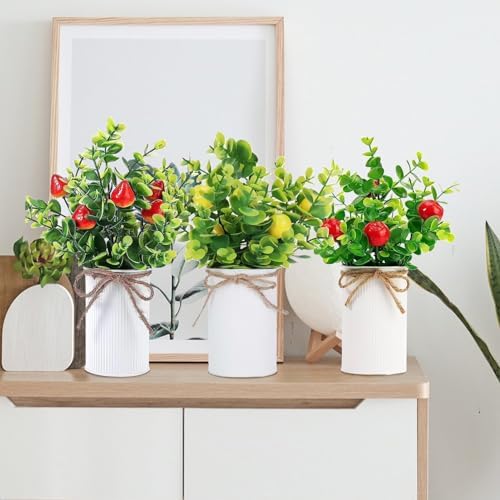 Artificial Fruit Tree with Pot 2Pcs Fake Bonsai Greenery Decor