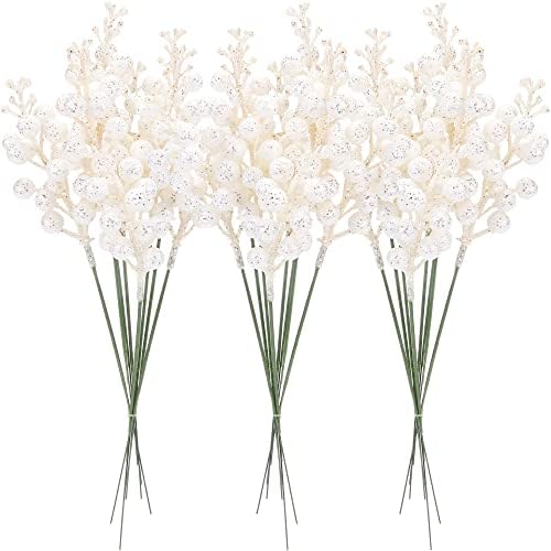 Sea Team 24-Pack Glitter Holly Berry Twigs for Christmas Tree