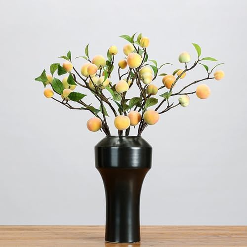 NFNSIG Artificial Peach Tree Branches with Peaches and Green Leaves