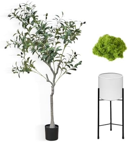 URALFA 5FT Artificial Olive Tree with White Planter