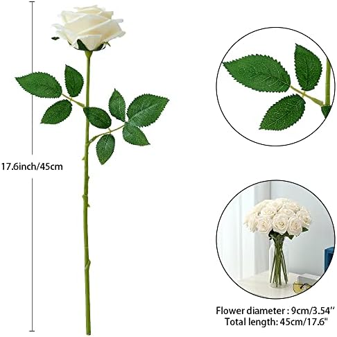 15PCS Ivory Roses Artificial Flowers for Wedding Decorations