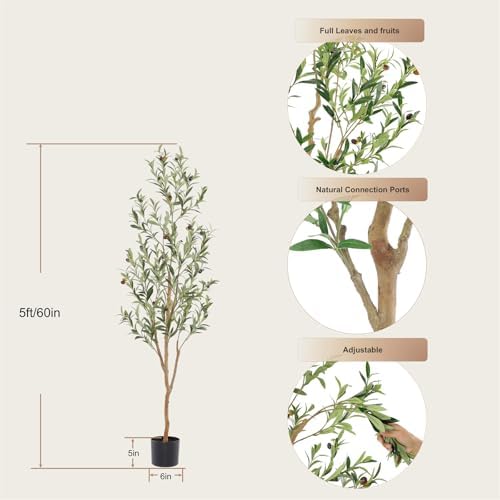 Bellacat 5 Ft Fake Olive Tree with Realistic Fruits and Leaves