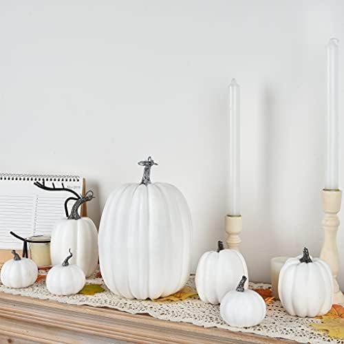 DearHouse 7Pcs Artificial White Pumpkin Fall Decor Set