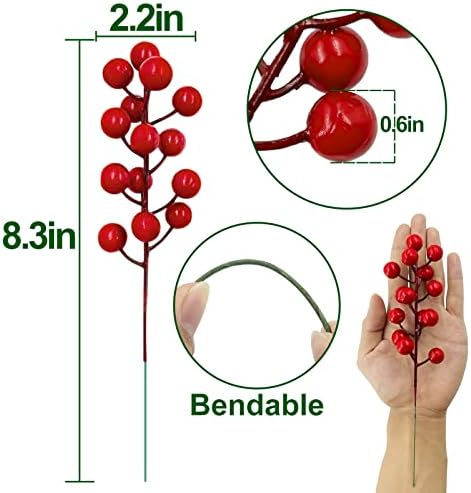 12 Pack Red Berried Holly Branches Christmas Decor