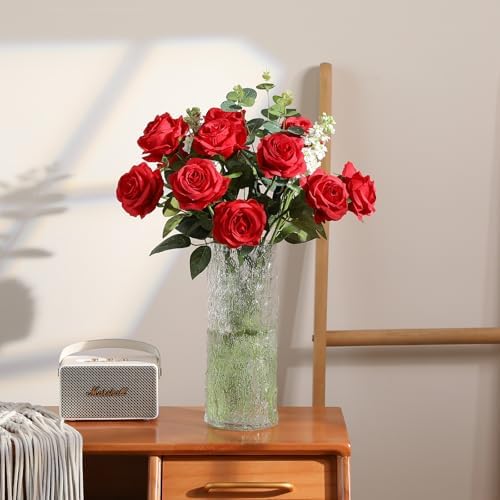 Hawesome 12PCS Artificial Silk Roses Bouquet with Realistic Buds