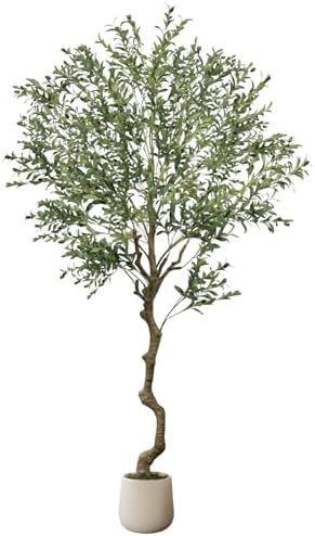 7FT Artificial Olive Tree with White Planter