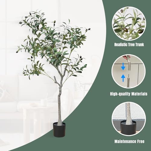 URALFA 5FT Artificial Olive Tree with White Planter