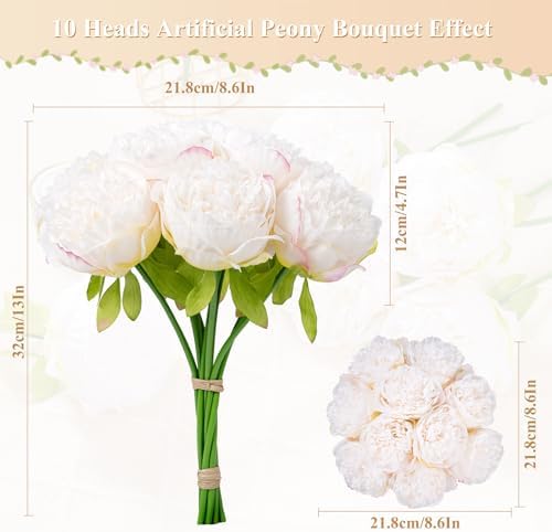 UArtlines 2 Bouquet 10 Heads Artificial Peony Decor Cream White