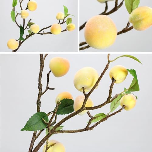 NFNSIG Artificial Peach Tree Branches with Peaches and Green Leaves