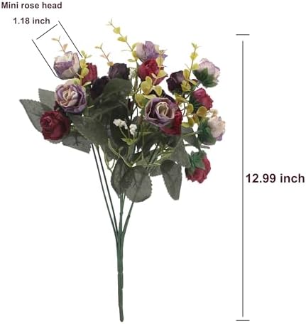 Duovlo 7 Stem 21 Mini Rose Artificial Flower Bouquet Pack of 2 Purple