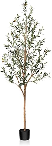 Realistic 6FT Artificial Olive Tree with Wood Trunk and Fruits