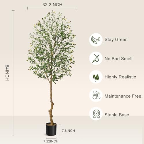 IDEALHOUSE 7FT Artificial Olive Tree with Realistic Trunk and Fruits