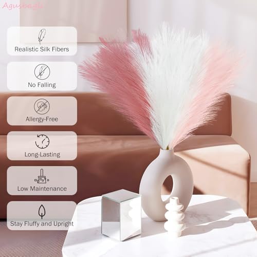 Agusbagli 30pcs Pink Faux Pampas Flowers Vase Filler Decor