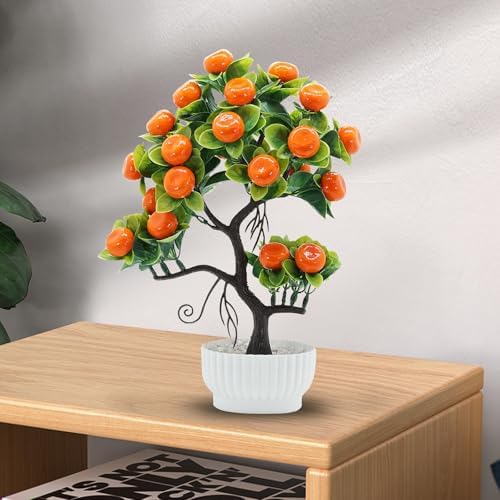 14 Inch Faux Orange Tree Bonsai with Vase and Pot