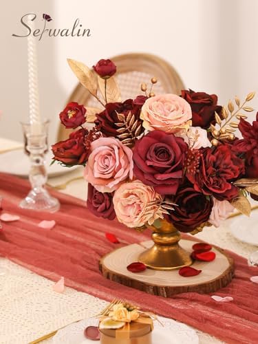 Serwalin Artificial Flowers Burgundy Pink for Wedding Decorations