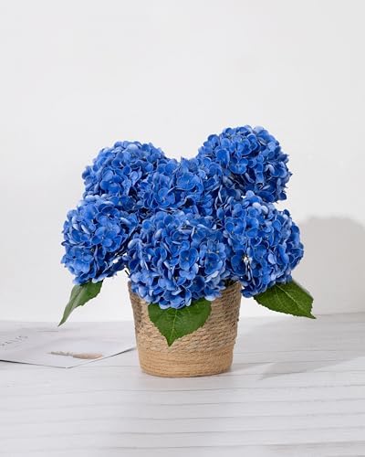 DuHouse 3Pcs Real Touch Hydrangea Artificial Flowers in Royal Blue
