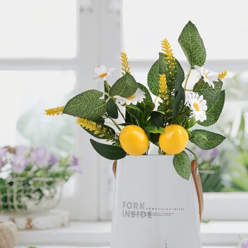 Artificial Lemon Stems Plants 2 PCS for Vase Decor