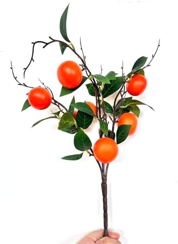 Lifelike Artificial Orange Branches with Green Leaves