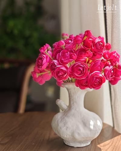 Letjolt Ranunculus Artificial Flowers 18pcs ROSEO Pink Faux Bouquet Decorations